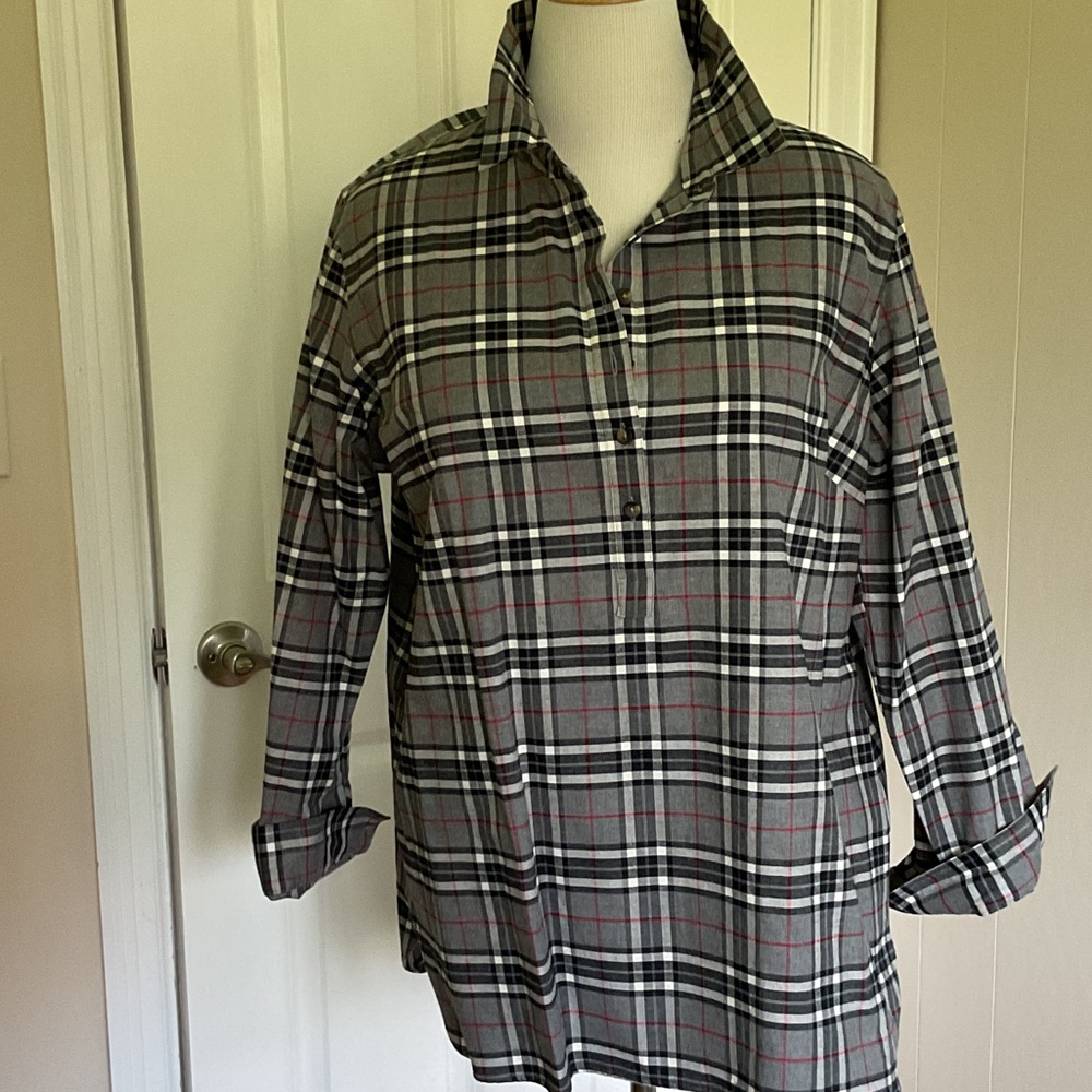 Coldwater Creek size L Grey Plaid Button Pullover Tunic